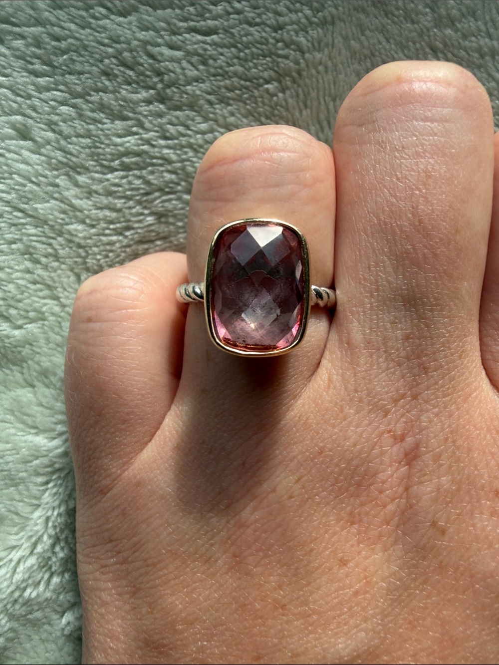 Sterling Silver Pink Cushion-Cut Gemstone Ring